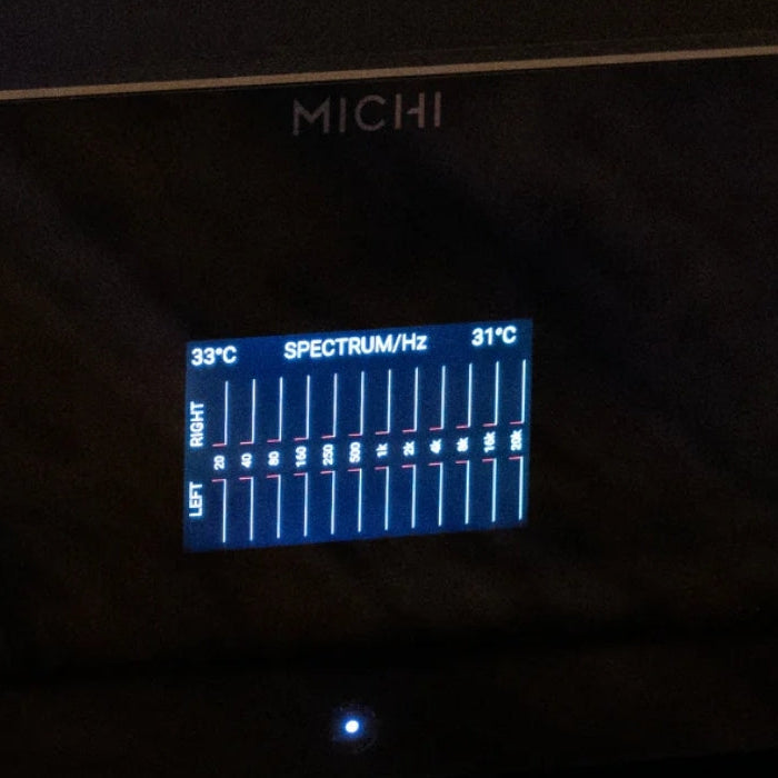 Michi S5 Stereo Amplifier in audiophile listening room