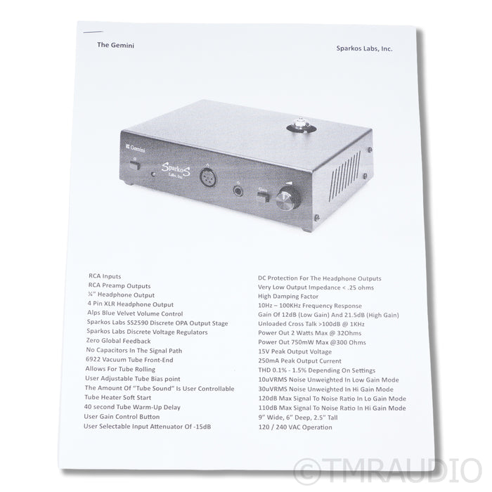 Sparkos Labs Gemini Hybrid Headphone Amplifier