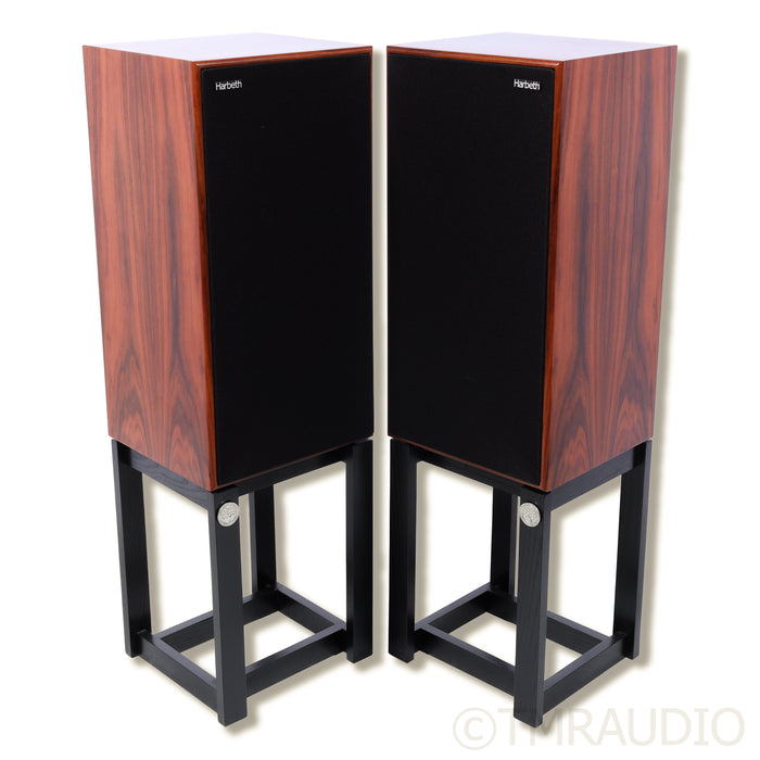 Harbeth SHL5plus XD Bookshelf Speakers; Rosewood; Resonant Woods Stands