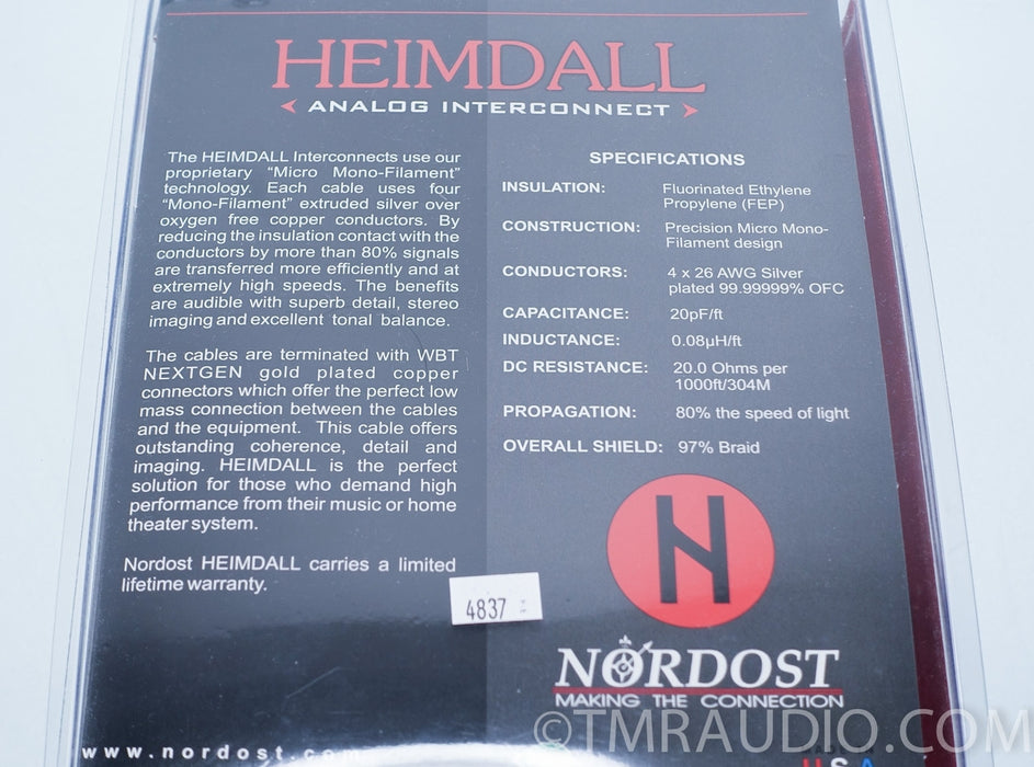 Nordost Heimdall 1 meter RCA Interconnect in Factory Box