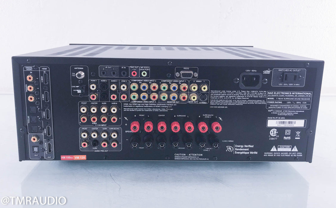 NAD T 758 7.1 Channel Home Theater Receiver (3 broken RCA jacks)