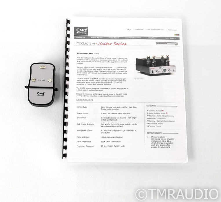 Cary Audio Xciter Stereo Integrated Tube Amplifier; Remote; Upgraded; New Tubes