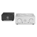 Silver ModWright PH 9.0XT Tube Phono Stage with Silver knobs with black power supply on white background