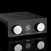 Hero shot of a black ModWright PH 9.0XT Tube Phono Stage with silver knobs