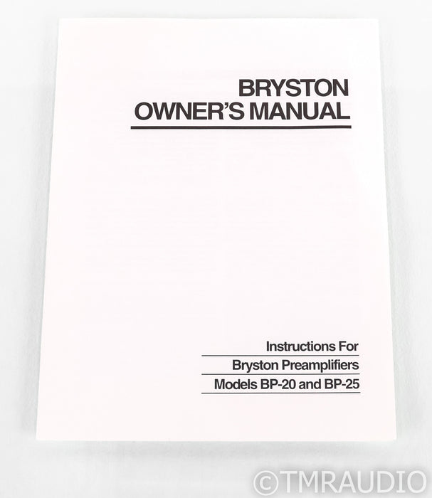 Bryston BP-20 Stereo Preamplifier; 17"; AS-IS (No Power Supply, Untested)