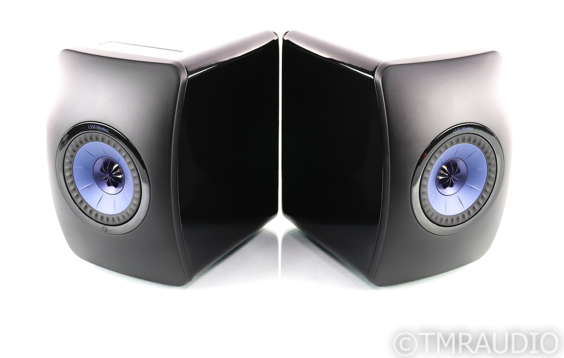 KEF LS50W Wireless Powered Bookshelf Speakers; LS-50 W; Black/Blue Pair; Remote