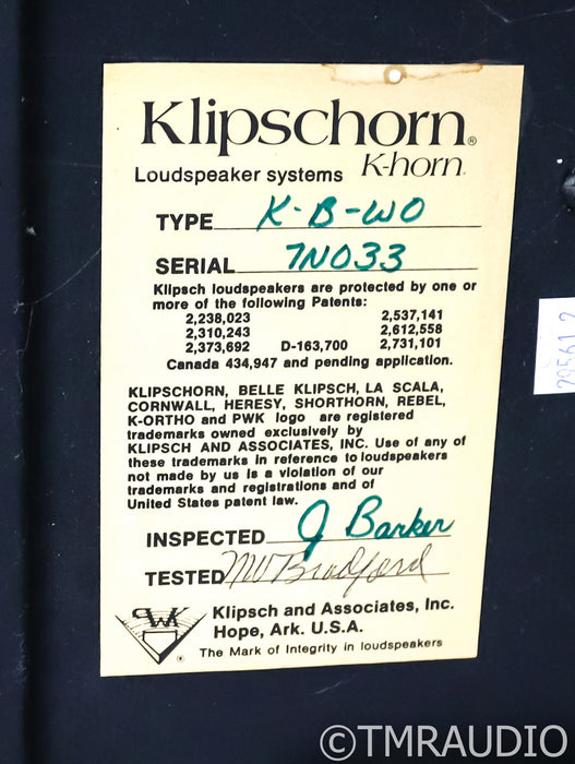 Klipsch Klipschorn Vintage Floorstanding Speakers