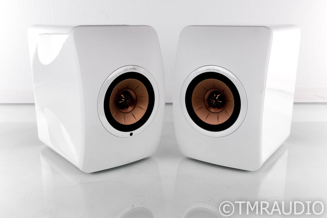KEF LS50 Wireless Powered Bookshelf Speakers; Gloss White & Copper Pair; LS-50