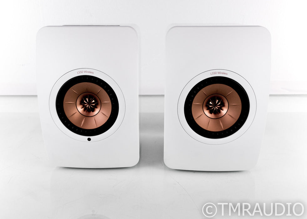 KEF LS50 Wireless Powered Bookshelf Speakers; Gloss White & Copper Pair; LS-50