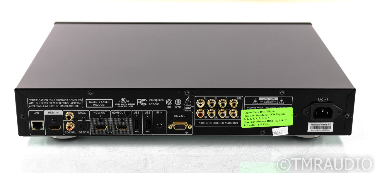 Oppo BDP-103 Universal Blu-Ray Player; BDP103; 3D 4K; Region Free