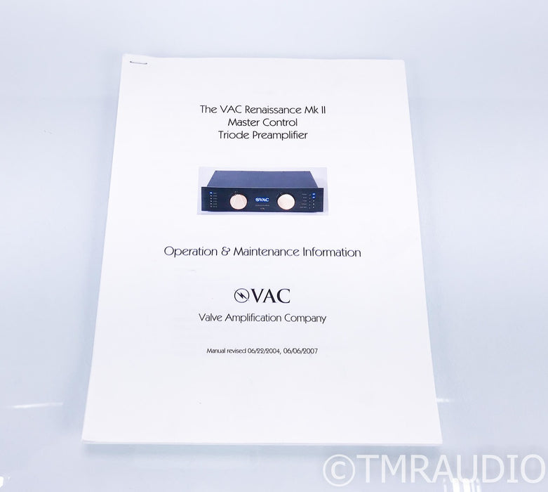 VAC Renaissance MKII Stereo Tube Preamplifier; MM / MC Phono