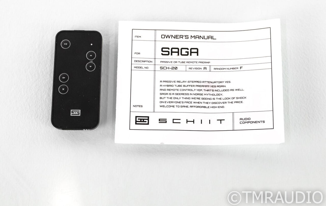 Schiit Saga Stereo Tube Hybrid Preamplifier; Remote