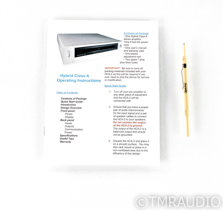 PS Audio HCA-2 Stereo Power Amplifier; HCA2