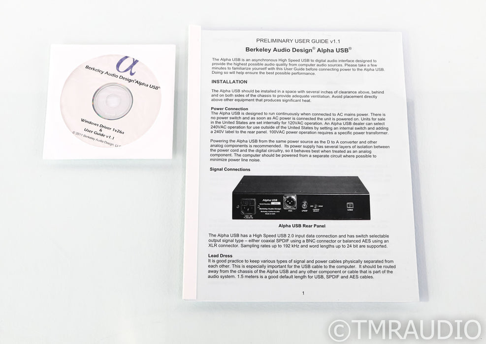 Berkeley Audio Design Alpha USB Digital Interface; USB to S/PDIF / AES Converter