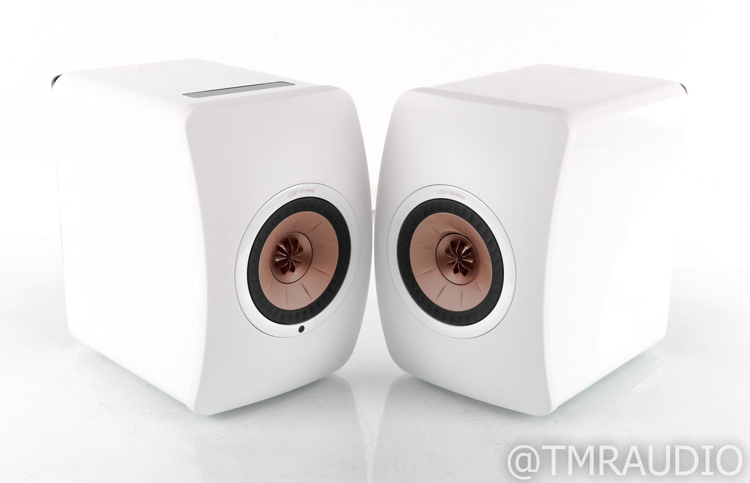 KEF LS50 Wireless Bookshelf Speakers; LS50W; White / Copper Pair