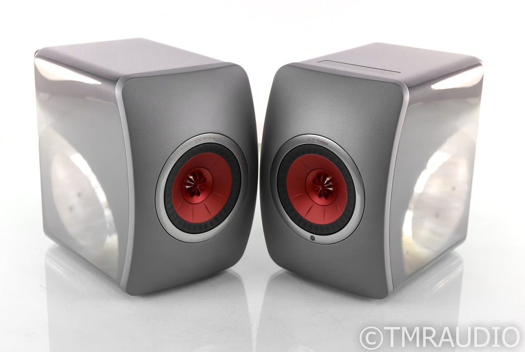 KEF LS50W Wireless Powered Bookshelf Speakers; Titanium Grey Pair; Remote