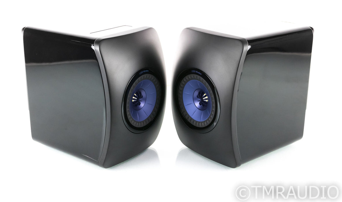 KEF LS50W Wireless Bookshelf Speakers; Gloss Black & Blue Pair;  LS-50 W