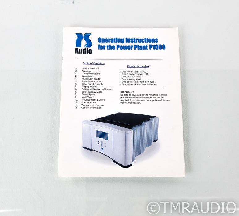 PS Audio P1000 AC Power Line Conditioner; P-1000; AS-IS (Very Low Voltage Out)