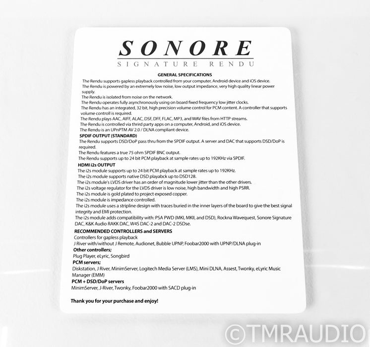 Sonore Signature Series Rendu Network Streamer; SSR