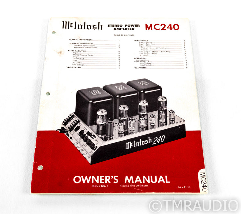McIntosh MC240 Vintage Stereo Tube Power Amplifier; MC-240; Early Version