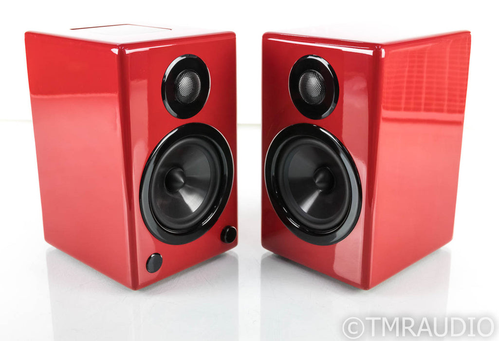 AktiMate Mini Powered Bookshelf Speakers; Red Pair; iPod Dock; Remote
