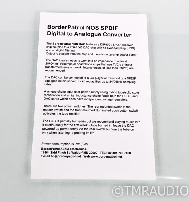 Border Patrol SE S/PDIF Tube DAC; D/A Converter