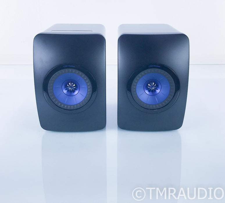 KEF LS50W Wireless Powered Bookshelf Speakers; Gloss Black / Blue Pair