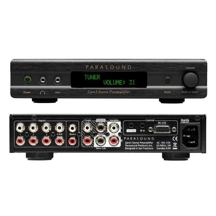 Parasound Zpre3 Stereo Preamplifier; Black; Remote (New)