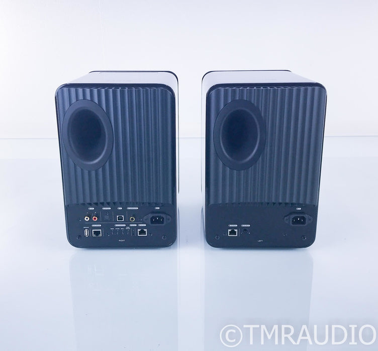 KEF LS50W Wireless Powered Bookshelf Speakers; Gloss Black / Blue Pair