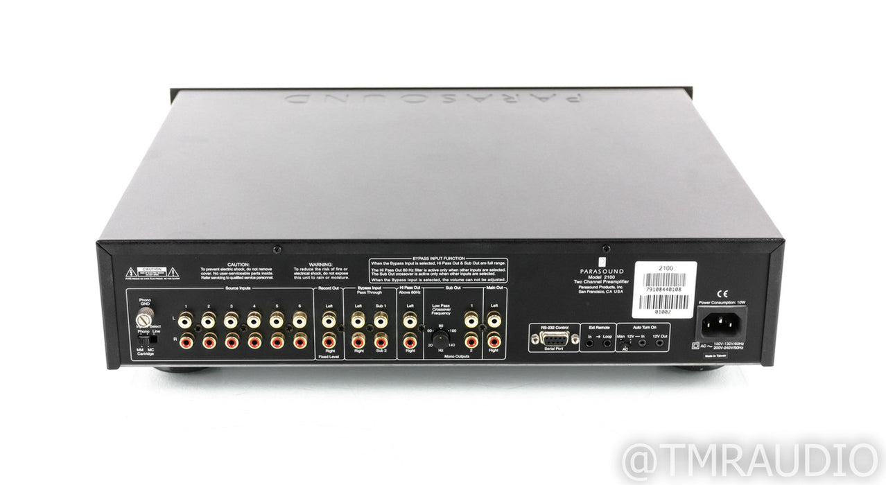 Parasound Model 2100 2.1 Channel Preamplifier; Remote; MM / MC Phono