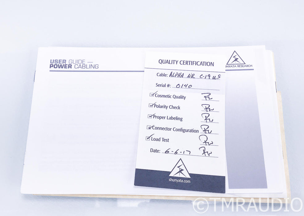 Shunyata Alpha NR Power Cable; 1.75m AC Cord; 20A (MINT)