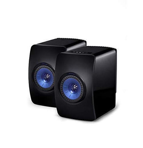 KEF LS50 Wireless Bookshelf Speakers; LS50W; Gloss Black / Blue Pair (New)