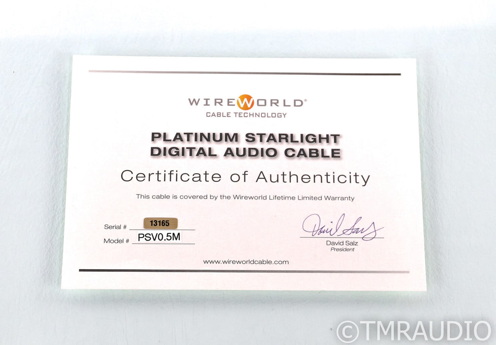WireWorld Platinum Starlight 7 Coaxial RCA Cable; .5m Single Digital Interconnect