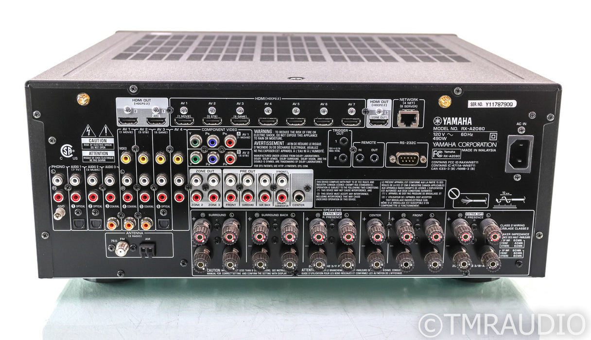 Yamaha RX-A2080 9.2 Channel Home Theater Receiver; RXA2080; 4K UHD; HDR; Remote