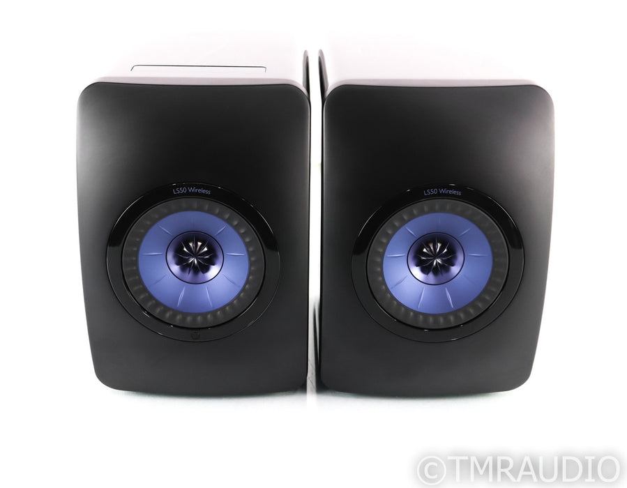 KEF LS50W Wireless Powered Bookshelf Speakers; LS-50 W; Black/Blue Pair; Remote