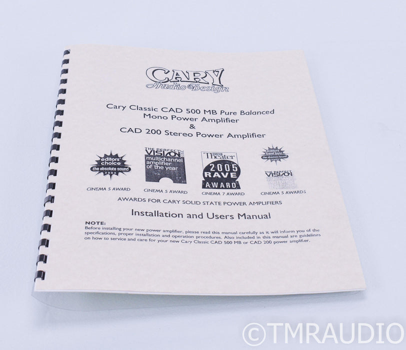 Cary Audio CAD-500MB Mono Power Amplifier