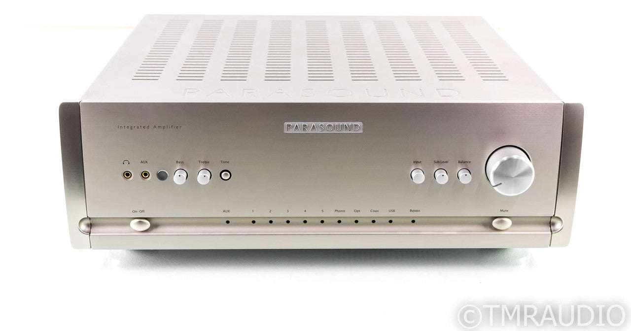 Parasound Halo 2.1 Channel Stereo Integrated Amplifier; MM / MC Phono; Silver; Remote
