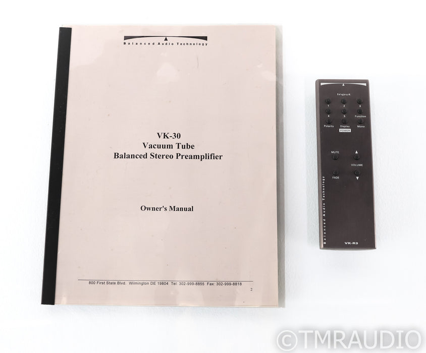 Balanced Audio Technology VK-30 Stereo Tube Preamplifier; VK30; BAT; Remote