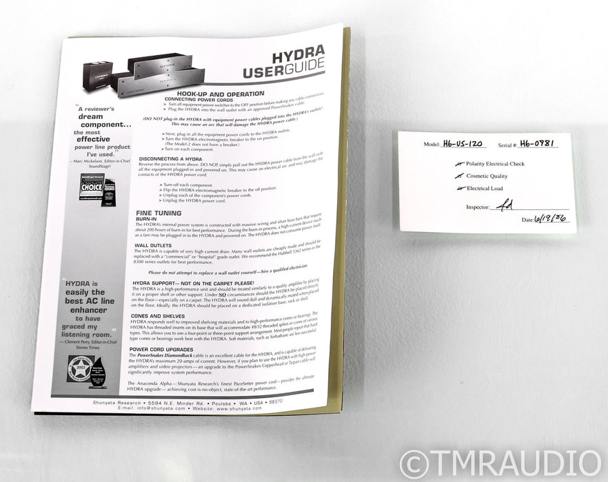 Shunyata Research Hydra Model 6 AC Power Line Conditioner; 20A; Silver