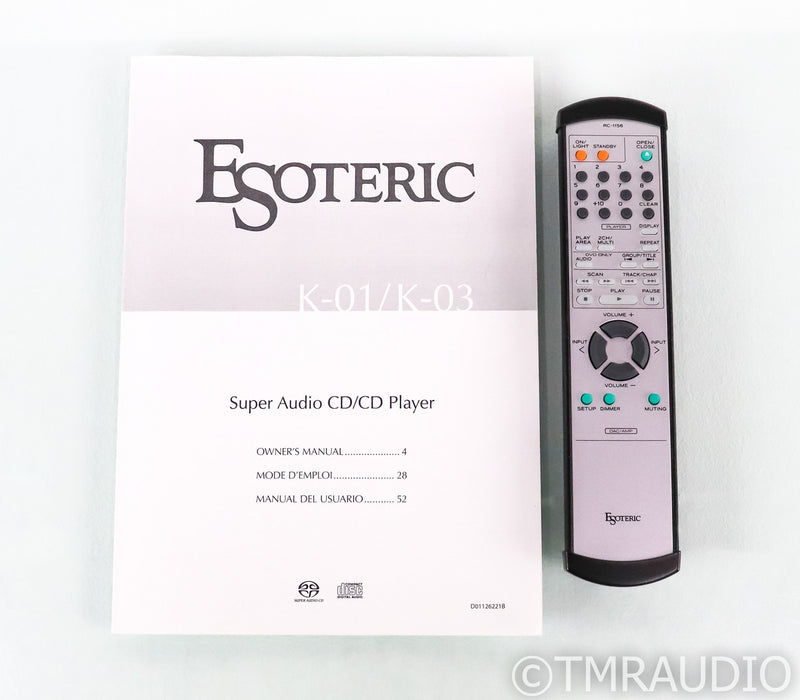 Esoteric K-01 CD / SACD Player / DAC; K01; Remote; VRDS NEO