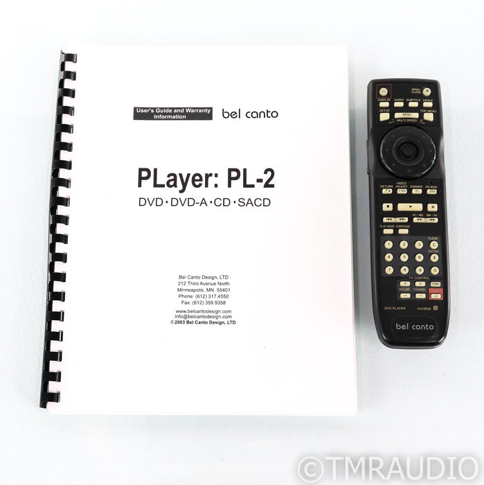Bel Canto PL-2 DVD / SACD / CD Player; PL2; Remote; AS-IS (Doesn't Read Discs)
