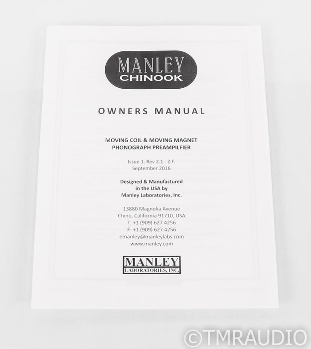 Manley Labs Chinook SE Mk II MM / MC Phono Tube Preamplifier; Special Edition