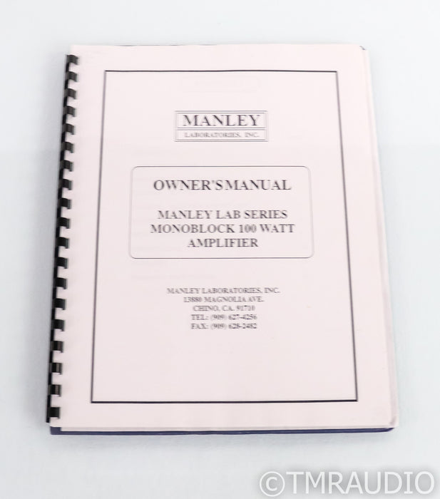 Manley Laboratories Monoblock 100 Mono Tube Power Amplifier; Single; Lab Series