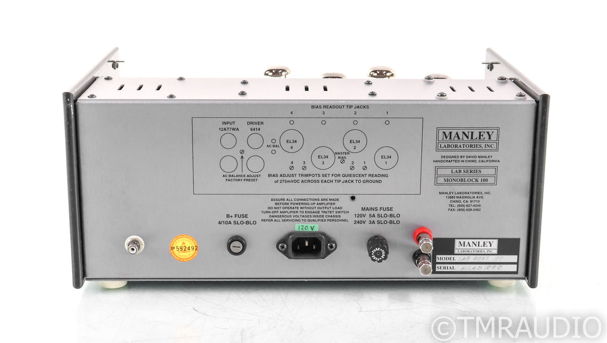 Manley Laboratories Monoblock 100 Mono Tube Power Amplifier; Single; Lab Series