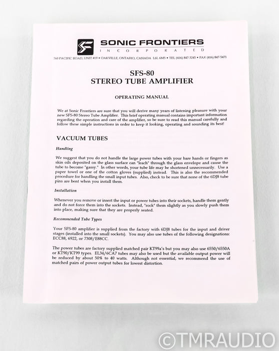 Sonic Frontiers SFS-80 Stereo Tube Power Amplifier; SFS80