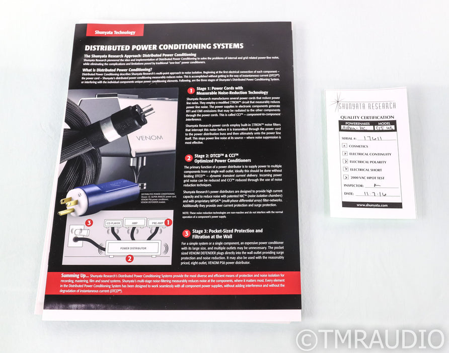 Shunyata Research Alpha HC Zitron Series Power Cable; 1.75m AC Cord