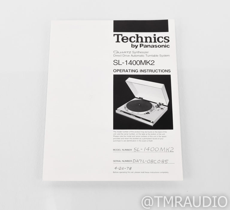 Technics SL-1400 MkII Vintage Direct Drive Turntable; SL 1400 (No Cartridge)