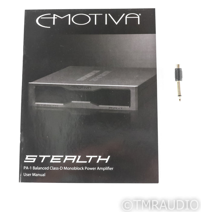 Emotiva PA-1 Mono Power Amplifier; Stealth PA1; Single; Black