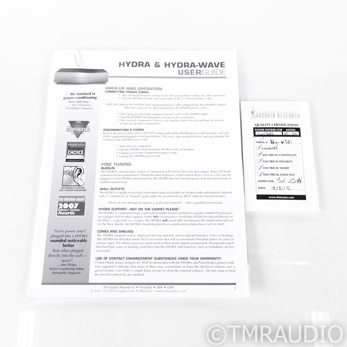 Shunyata Research Hydra Cyclops Power Conditioner; Upgraded SSF-38 Steel Feet
