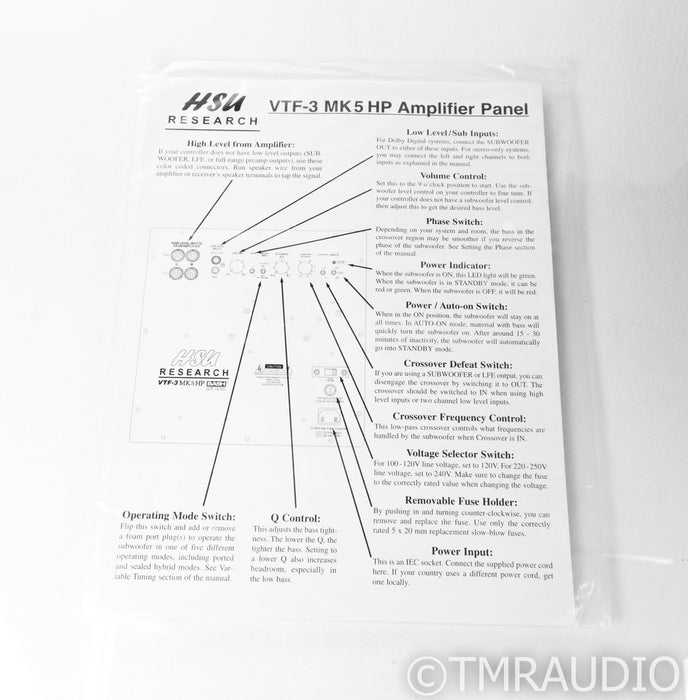 HSU Research VTF-3 MK5 HP 15" Powered Subwoofer; Satin Black; VTF3